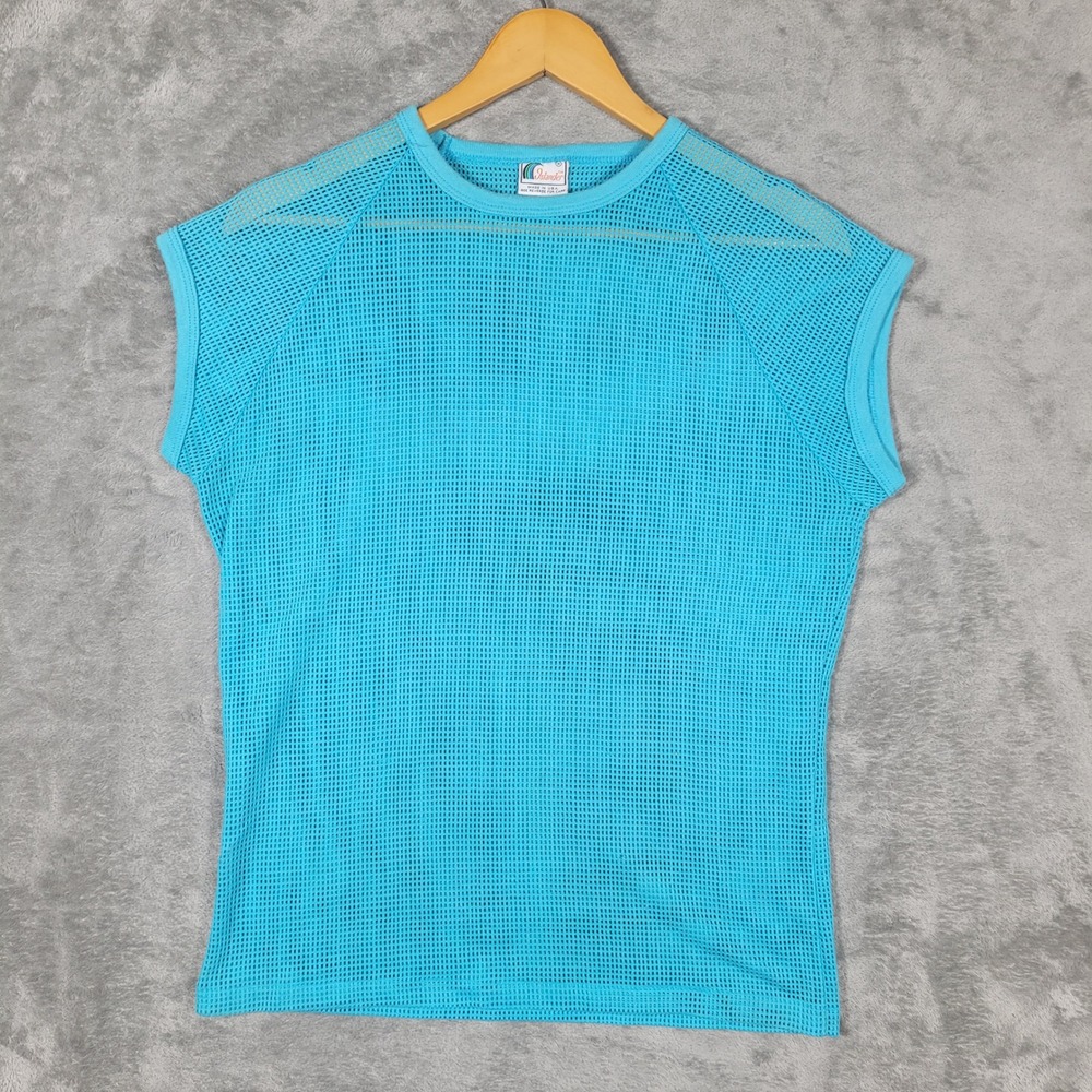 Vintage Islander Shirt Mens M Muscle Mesh Sheer Gym Rave 80's Blue Beach Sports